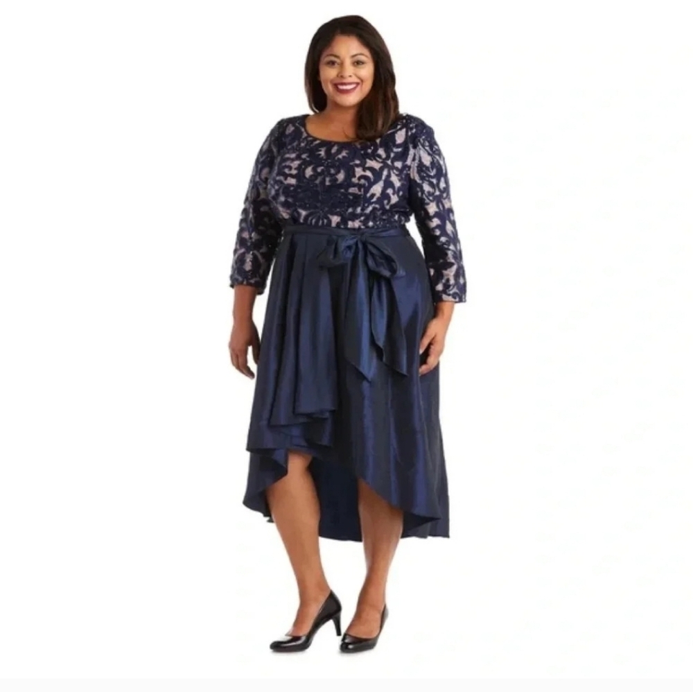 R & M RICHARDS Elegant Navy Blue High Low Sequin And Lace  MOB OR MOG Dress